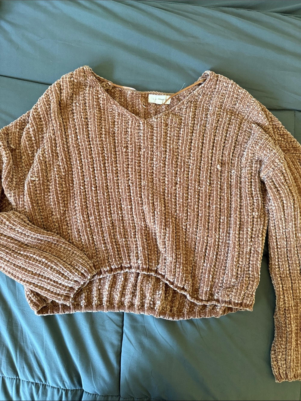 LA Hearts Soft Knit Chenille V-Neck Sweater - Taupe
